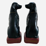 Vintage Black Labrador Retriever Ceramic Bookends 8" Pair Gold Purple Dog Figure