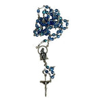 Vintage Blue Crystal Rosary Beads in Ornate Gold Tone Metal Hinged Case Box NIB