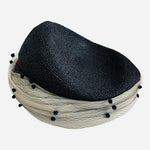 Vintage 50s 60s Dark Blue Straw Whimsy Pillbox Hat Polka Dot Net Veil Red Bow VG