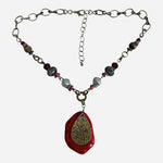Barse Red Carnelian Crystal Calcite Pendant Bronze Boho Necklace 18.5"-21" Good+
