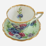 Vintage Clarence Bone China Floral Teacup Saucer Set England Gold Trim Farmhouse