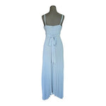 Kenedik Slate Blue Pleated Spaghetti Strap Waist Tie Women's Midi Dress Size M