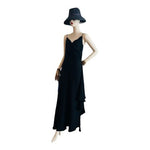 JONES NY Evening Black Asymmetrical Ruched Maxi Gown Women Size 10 NWT Vintage