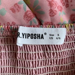 R. Yiposha Pink Multicolor Floral Midi Dress Milkmaid Tiered Square Neck Size S