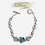 Blue Swarovski Crystal Heart Pave Rhinestone 18K Plated Toggle Bracelet USA New