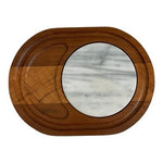 Vintage Dolphin Teakwood Marble Cheese Board Serving Tray 11.5x8.75in VG