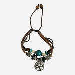 Tree of Life Charm Brown Leather Double Layer Beaded Bracelet Unisex Adjustable