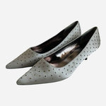 RSVP Jenae Pewter Satin Rhinestone Kitten Heel Pumps Wide Womens Sz 9 NIB