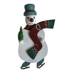Vintage Wood Skating Snowman Christmas Ornament Hand Painted 2.5x5" G+