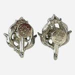 Vintage Bogoff Signed Silver Tone Rhinestone Leaf Clip-On Earrings Excellent