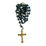 Vintage Medugorje Turquoise Glass Bead Rosary Necklace Gold Tone Crucifix NIB