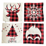 4-Pack 18"x18" Christmas Pillow Covers Buffalo Plaid Holiday Patterns Red Beige