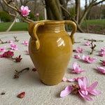 Large Chinese Mustard Yellow Glazed Ceramic Vase Jar Three Handles 7.5x10.5 New