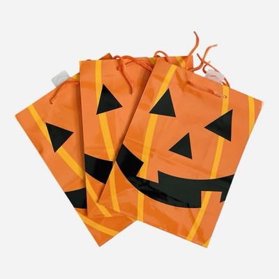 Hallmark Jack-O-Lantern Pumpkin Face Halloween Gift Bags Lot of 3 New