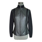 Worthington Black Leather Body Sweater Sleeve Jacket Zip Front Women’s M