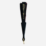 Spanish Black Red Embroidered Sequin Hand Fan 9.5" Artisan Decorative VG