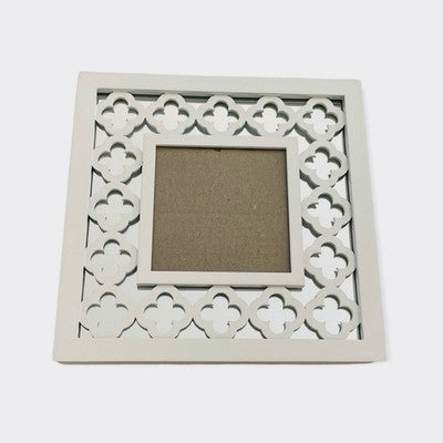 Nicole Miller White Carved Floral Wood Mirrored Photo Frame 8.5" Wall Decor VG