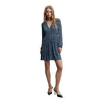 MANGO Textured Floral Pattern Sheer Mini Dress Blue Black V-Neck Dress Sz M EXC