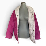 Vintage Saks Fifth Avenue Reversible Down Puffer Jacket Pink Beige Womens Size S
