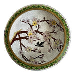 Antique Chinese Cloisonné Enamel Bowl Bird & Blossom White Decorative Bronze Art