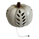 Gray Ceramic LED Light Up Pumpkin Lantern Leaf Cutout Fall Halloween Decor 9x6.5
