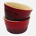 Vintage LE CREUSET Red Ombre Ribbed Ramekins Pair Ceramic Bowls Made in France