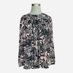 Ann Taylor Navy Blue Pink Floral Popover Blouse Size M Sheer Peasant Eyelet Top