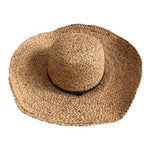 Nine West Wide Brim Raffia Floppy Sun Hat Natural Tan Dark Band Vintage VG