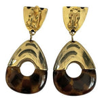 Vintage 80s Gold Tone Tortoiseshell Resin Door Knocker Clip Earrings Bangle Set