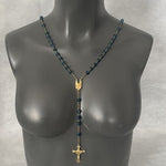 Vintage Medugorje Turquoise Glass Bead Rosary Necklace Gold Tone Crucifix NIB