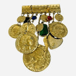 Vintage Gold Tone French Republic Coin Charm Brooch Multi Crystal Statement 3.5"