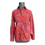 Lands' End Women's No Iron Supima Cotton Paisley Floral Blouse 10 Long Sleeve EX