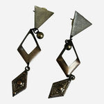 Vintage Art Deco Geometric Dangle Earrings Mixed Metal Brass Bronze Tone G+