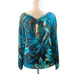 Tommy Bahama Silk Cotton Off Shoulder Blouse XXS Blue Brown Plants Top $138 NWT
