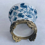 Rare Vintage Blue White Porcelain Pedestal Planter China Floral 8.5" Gold Trim