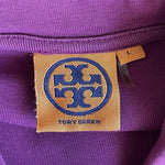 Tory Burch Women Polo Shirt Large Purple Pink Short Sleeve Gold Logo Buttons L