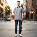 BOSS Hugo Boss Grey Striped Cotton Polo Shirt Embroidered Logo Sz Large VG