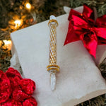 Oversized Egyptian Glass Teardrop Ornament Plaid Gold White Xmas 8.5” Holiday