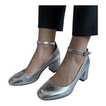 Rebecca Minkoff Metallic Silver Leather Ankle Strap Pumps Women's Shoes 8M Good
