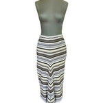 Italian Ribbed Knit Midi Skirt Black White Olive Striped One Size 4-10 Italy VG
