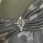 MSK Grey Metallic Print Off Shoulder Draped Cowl Neck Top Rhinestone Sz L VG