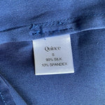 Quince Silk Blend Top Blue Short Sleeve Keyhole Back Womens S