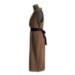 MARNI Luxury Virgin Wool Sleeveless Coat Brown Black Leather Trim Size M