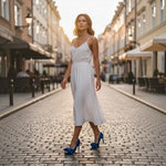 Pelle Moda Blue Satin Pumps Heels Vero Cuoio Leather Sole Womens 5.5M Elegant
