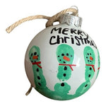 Hand Painted Footprint Snowman Glass Christmas Ornament 2014 Personalized VG