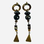 Vintage Brass Dangle Stud Earrings Geometric Ceramic Agate Bead Drop Boho G+