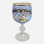Vintage Bohemian Crystal Enameled Light Blue Wine Goblets Hand-Painted Floral VG