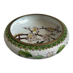 Antique Chinese Cloisonné Enamel Bowl Bird & Blossom White Decorative Bronze Art