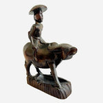 Vintage Hand Carved Wooden Water Buffalo With Man Riding Animal Statue Ashtray