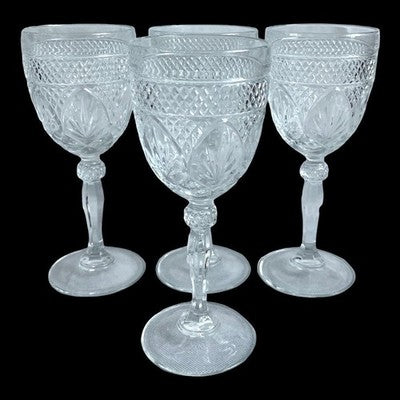 D'Arques Clear Cut Crystal Goblets Set of 4 Wine Water Glasses 8" France EXC